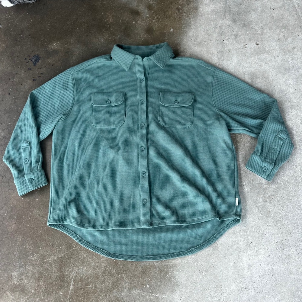 Magellan Waffle Knit Shirt Womens XS Green Excellent Boyfriend Fit Thermal Top